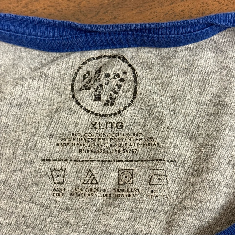 ’47 Brand Texas Rangers MLB Tee Women’s XL Gray Blue Raglan Baseball Shirt - Picture 6 of 7